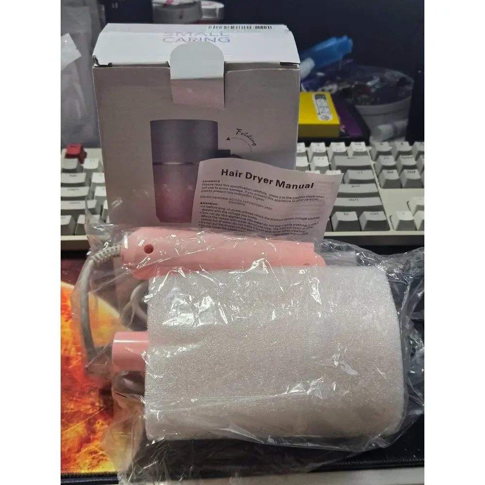 Compact Folding Travel Hair Dryer Pink Hot & Cold With Concentrator New Open Box
